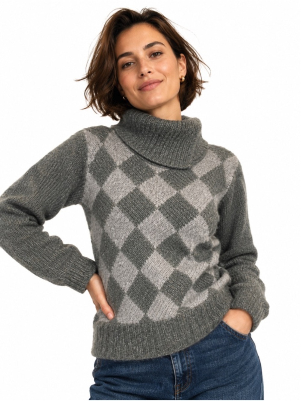 PIERRE CAVALLO Vintage Mohair Blend Diamond Pattern Sweater, S/M